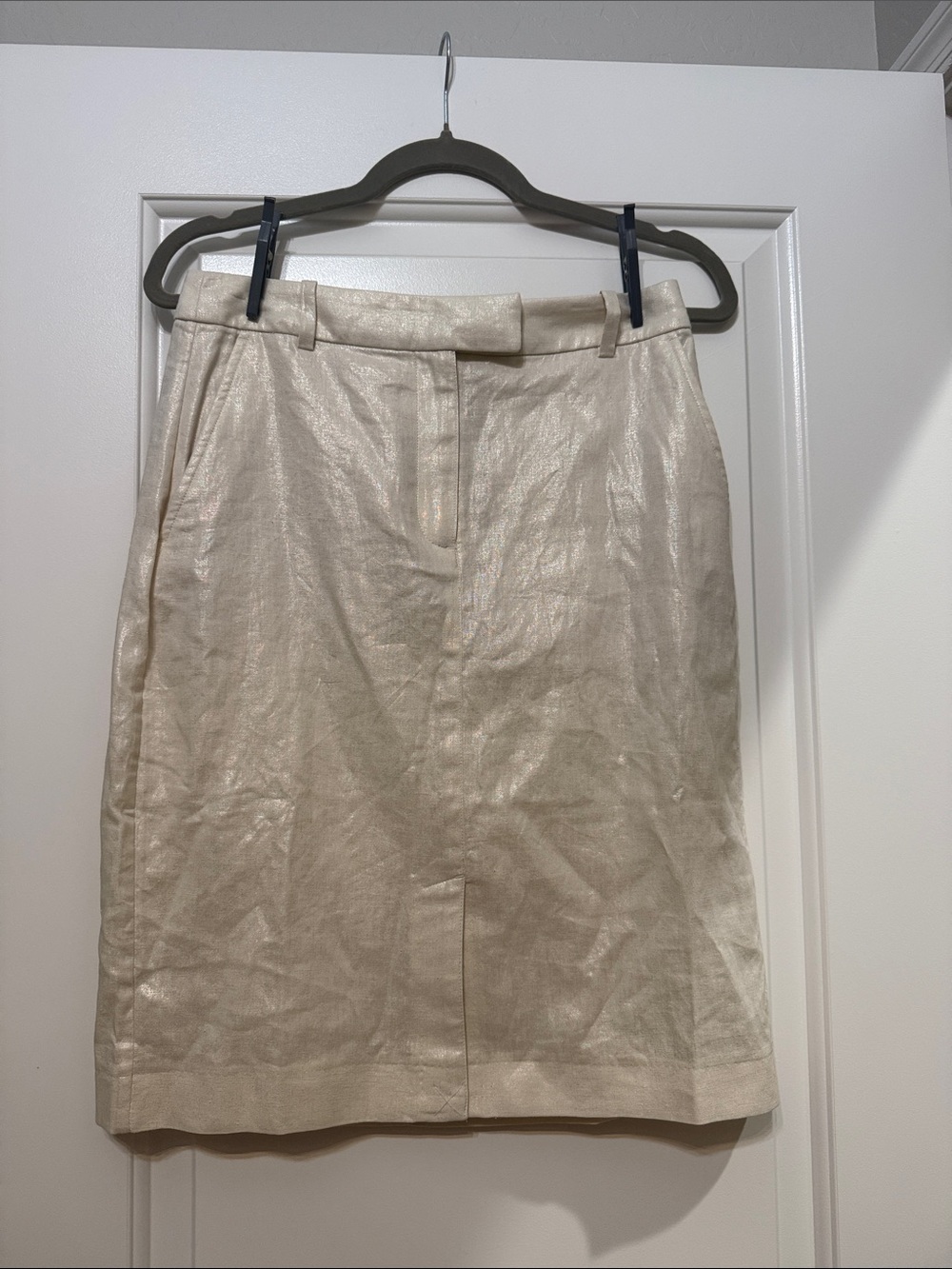 DKNY Metallic Ivory Pencil Skirt